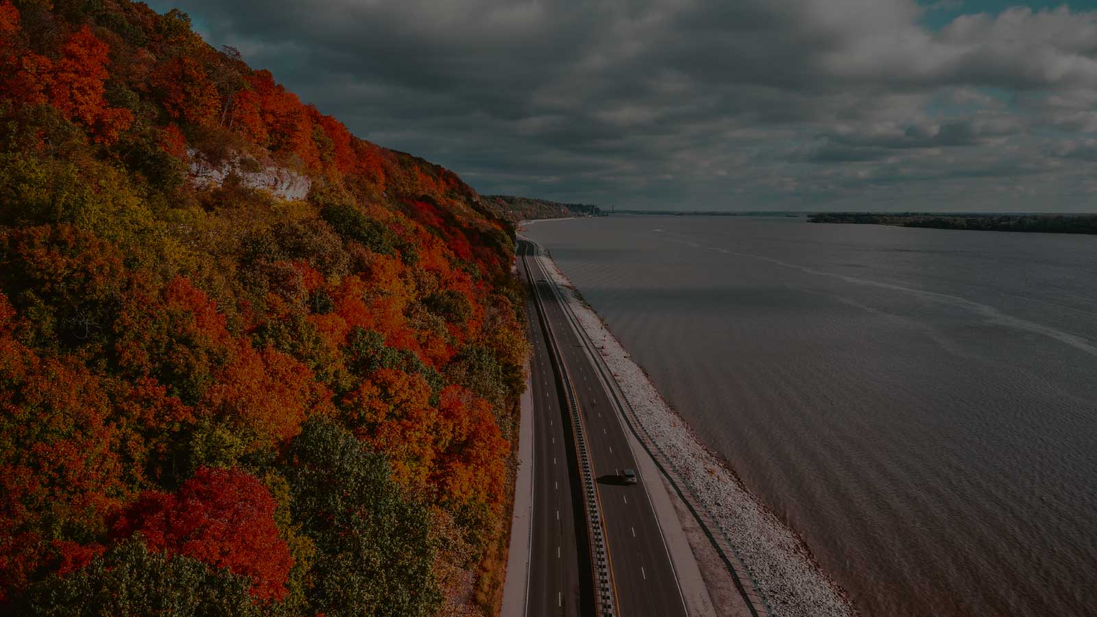 Overhead shot of the Great River Road in fall