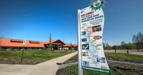 Interpretive Center sign outside Mississippi River State Park visitors center Marianna Arkansas