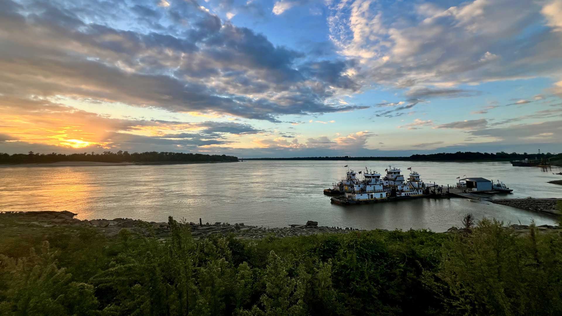 Sunset at the confluence of the Yazoo and Mississippi Rivers in Vicksburg Mississippi