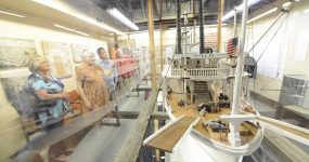 Group of people looking at exhibits at the Sultana Disaster Museum in Marion, Arkansas