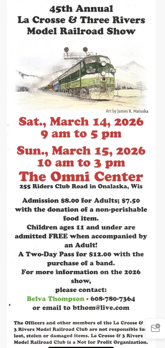 Three Rivers Model A Club 45th Annual La Crosse & Three Rivers Model Railroad Show - Onalaska ...