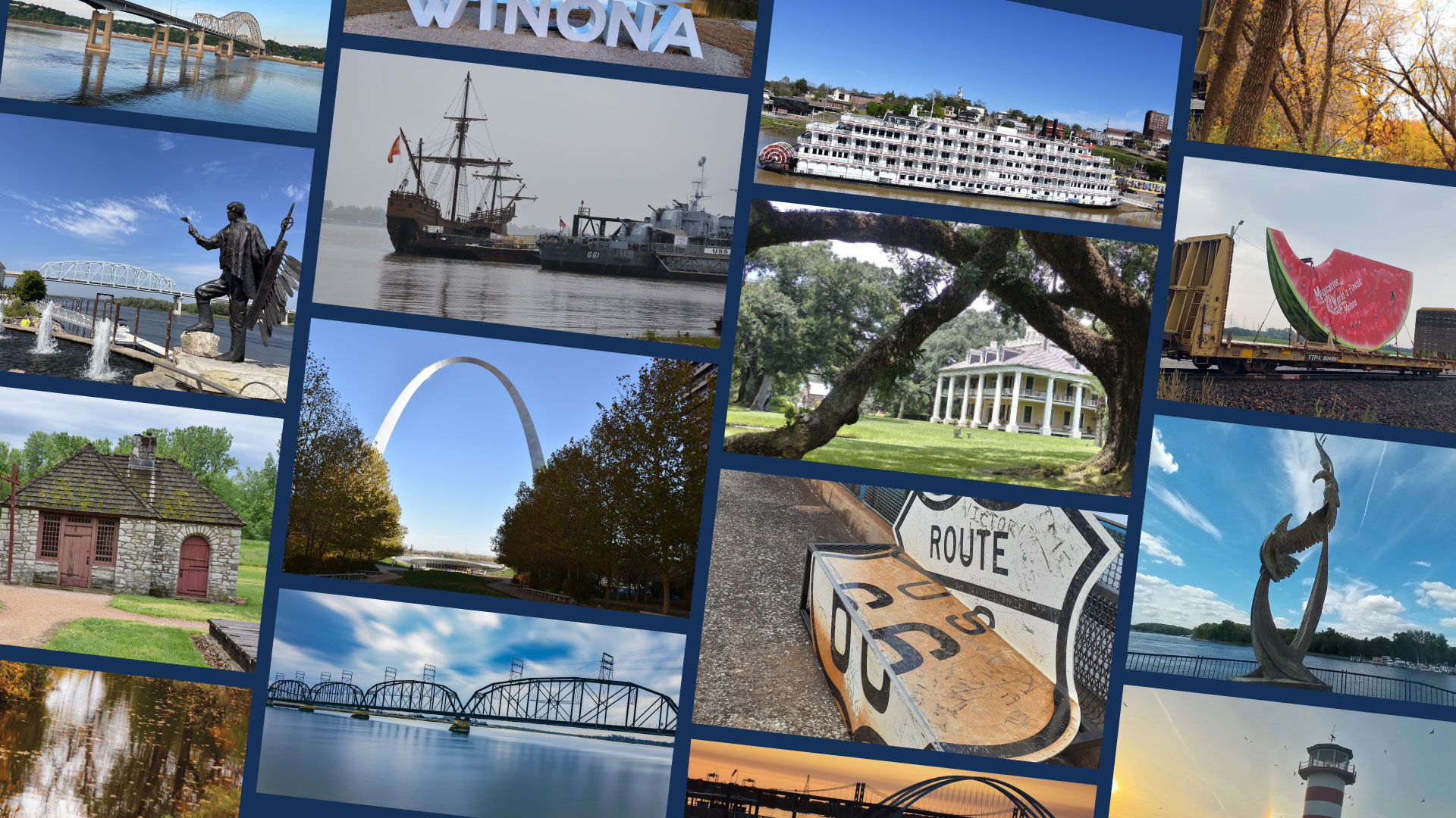 Collage of images from along the great river road