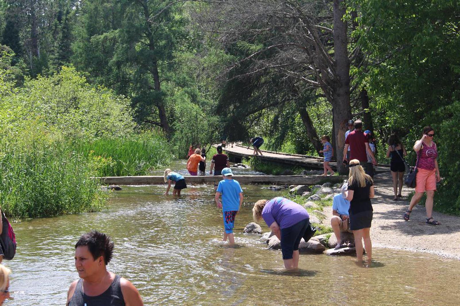 People wading in the Mississippi River Headwaters at Lake Itasca in northern Minnesota