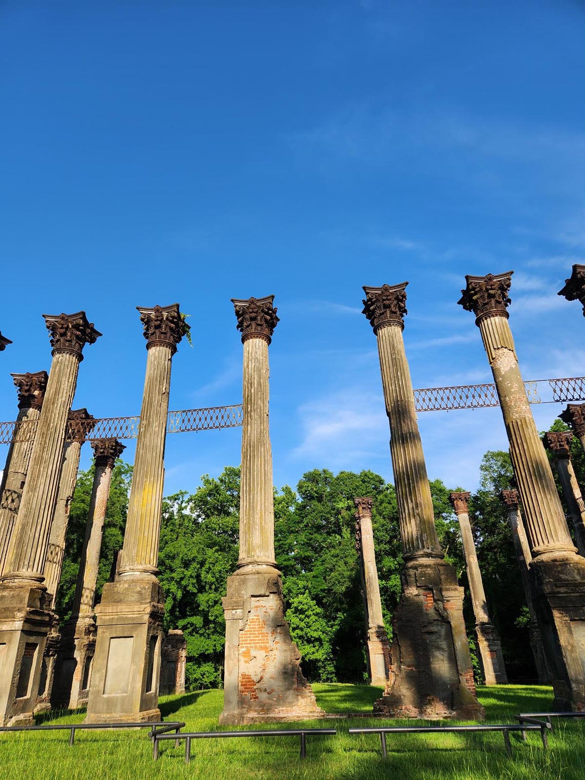 Shot of columns at Windsor Ruins site in Port Gibson, Mississippi